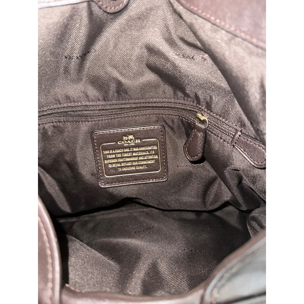 Coach Signature Canvas Leather Hobo Bag Brown Khaki Monogram Shoulder Bag